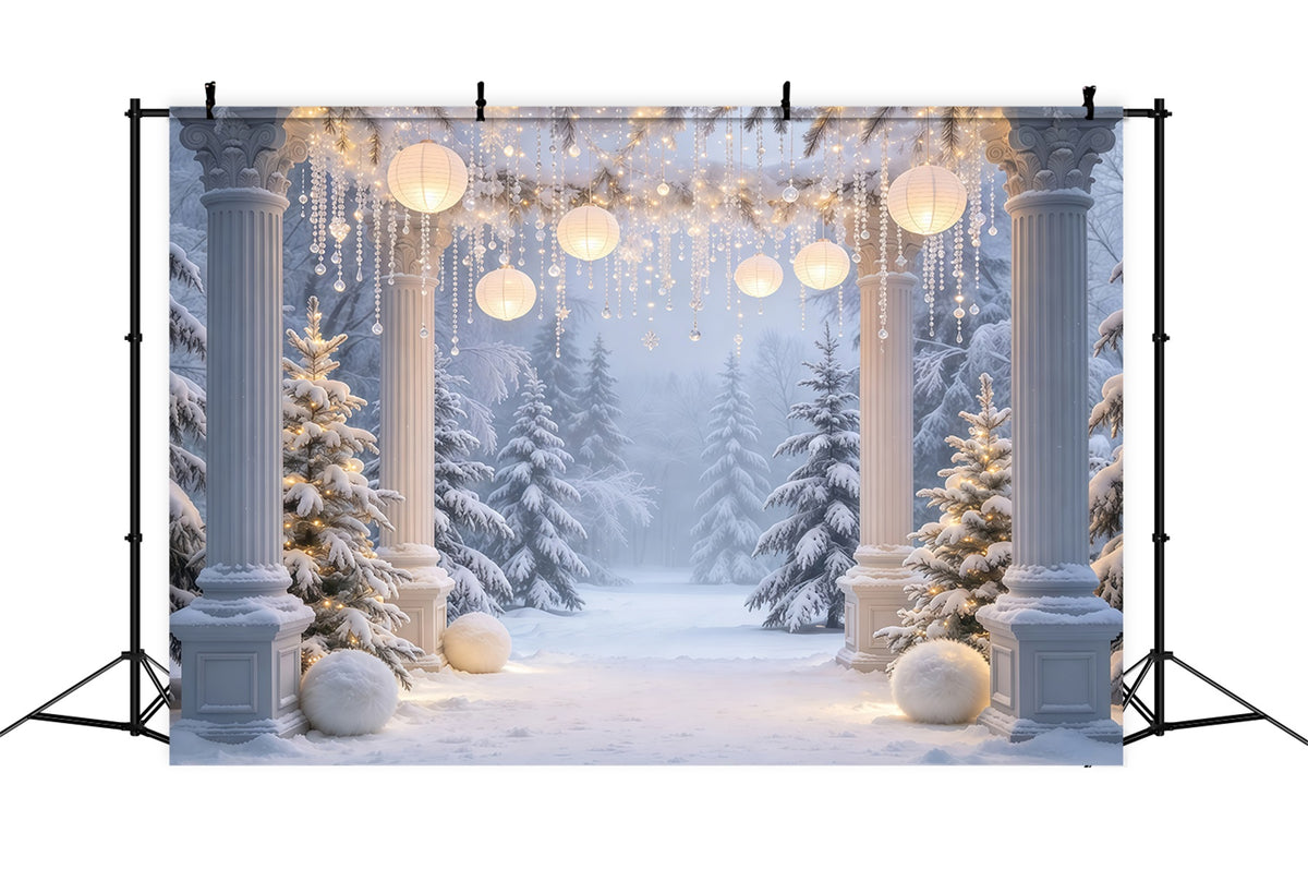 Christmas Forest Backdrop Snowy Column Lantern Archway Christmas Portrait Backdrop GQ610-77