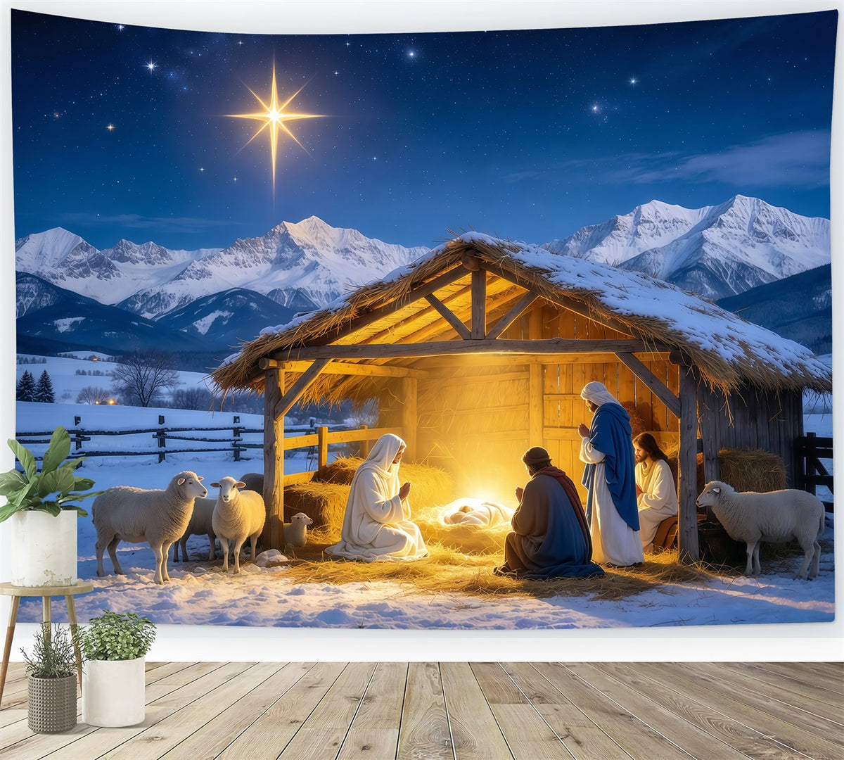 Nativity Scene Backdrop Golden Star Manger Stable Christmas Manger Backdrop GQ610-81