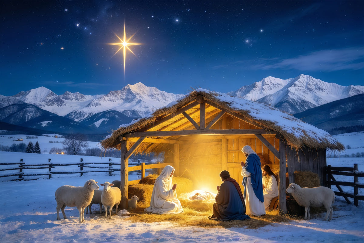 Nativity Scene Backdrop Golden Star Manger Stable Christmas Manger Backdrop GQ610-81