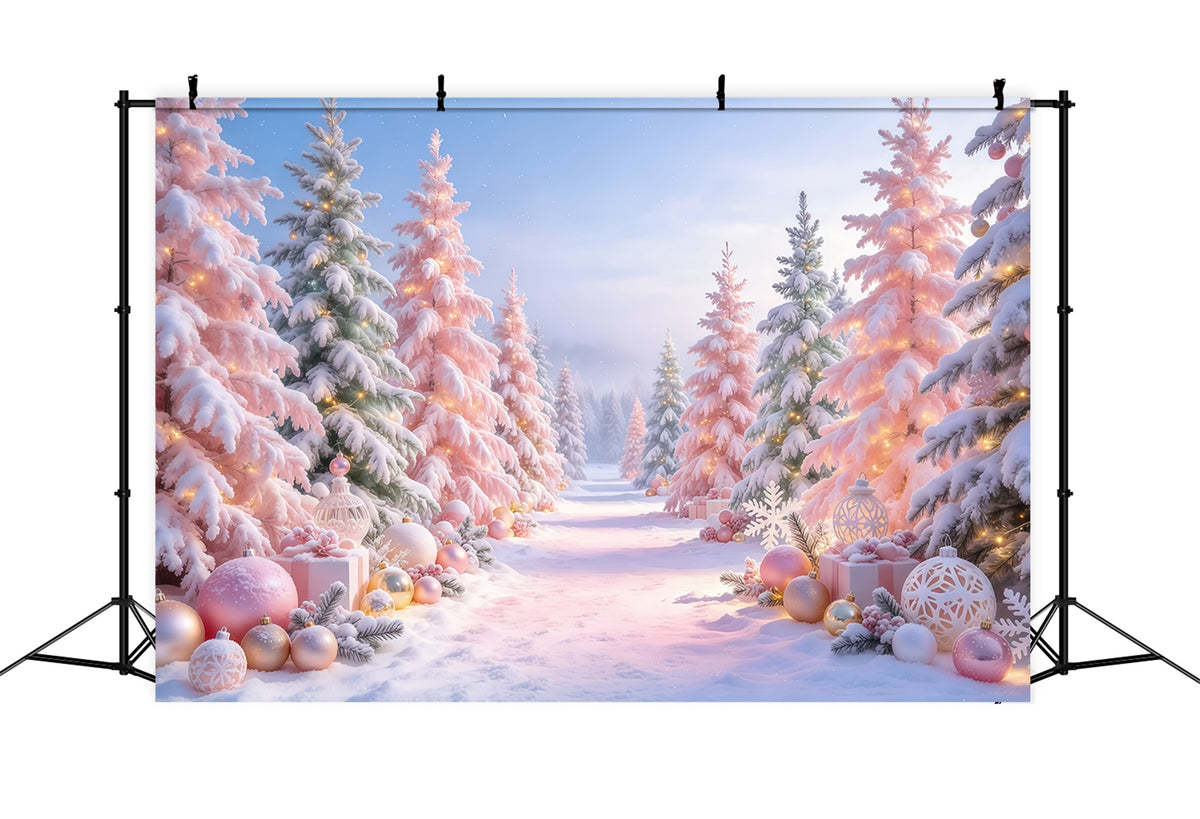 Christmas Tree Backdrops Blush Pink Ornament Forest Christmas Stage Backdrop GQ610-85
