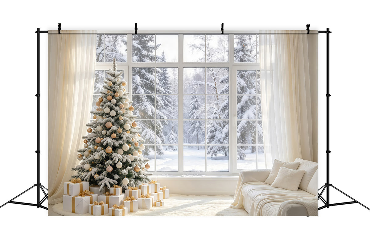 White Christmas Photo Backdrop Ivory Gold Window Retreat Best Christmas Backdrops for Photography GQ610-88