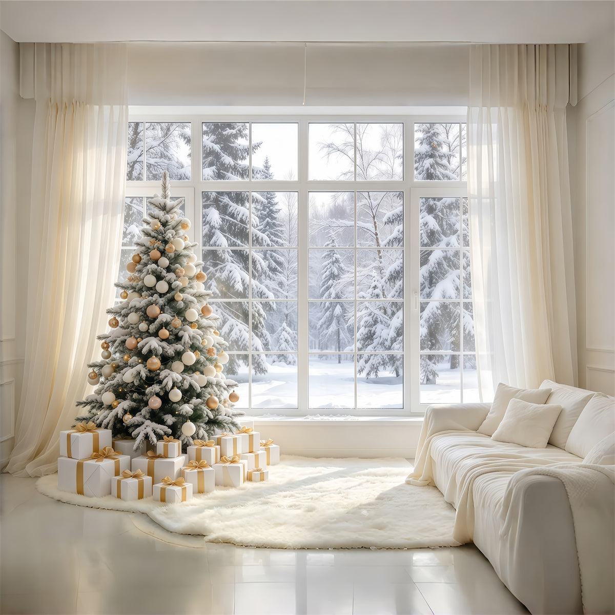 White Christmas Photo Backdrop Ivory Gold Window Retreat Best Christmas Backdrops for Photography GQ610-88