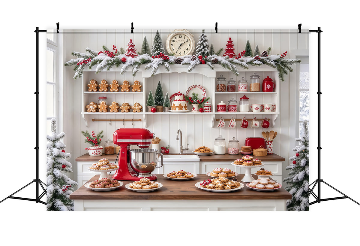 Christmas Backdrop White Cookie Baking Kitchen Gingerbread Photo Backdrop GQ610-89
