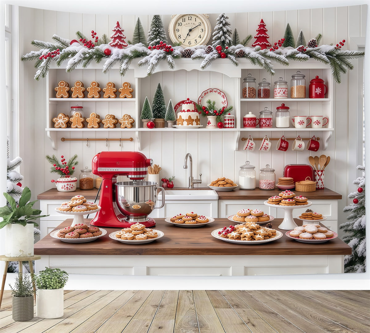 Christmas Backdrop White Cookie Baking Kitchen Gingerbread Photo Backdrop GQ610-89
