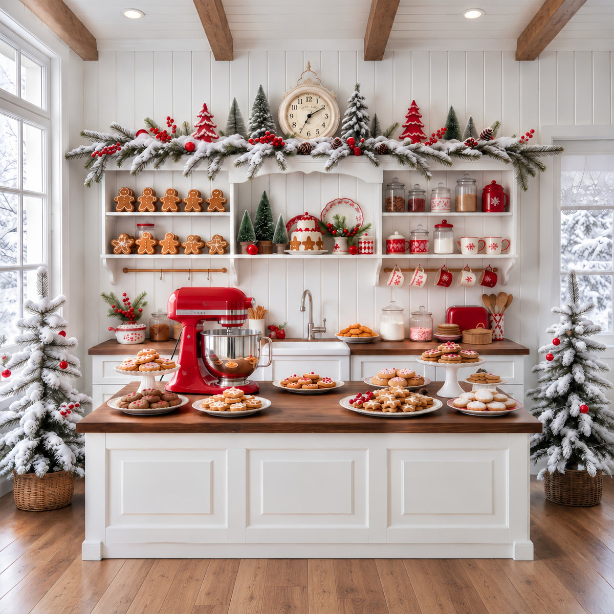 Christmas Backdrop White Cookie Baking Kitchen Gingerbread Photo Backdrop GQ610-89