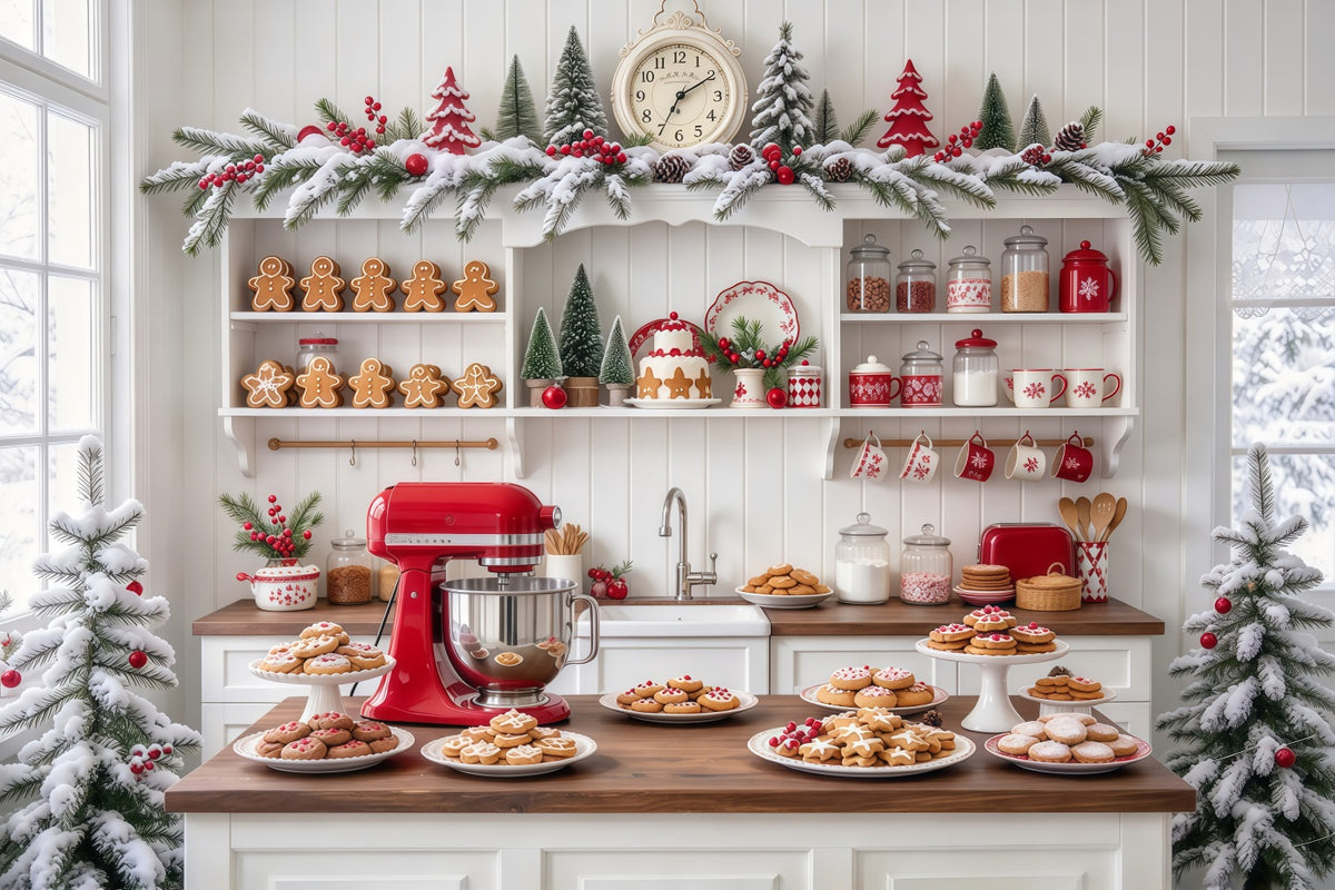 Christmas Backdrop White Cookie Baking Kitchen Gingerbread Photo Backdrop GQ610-89