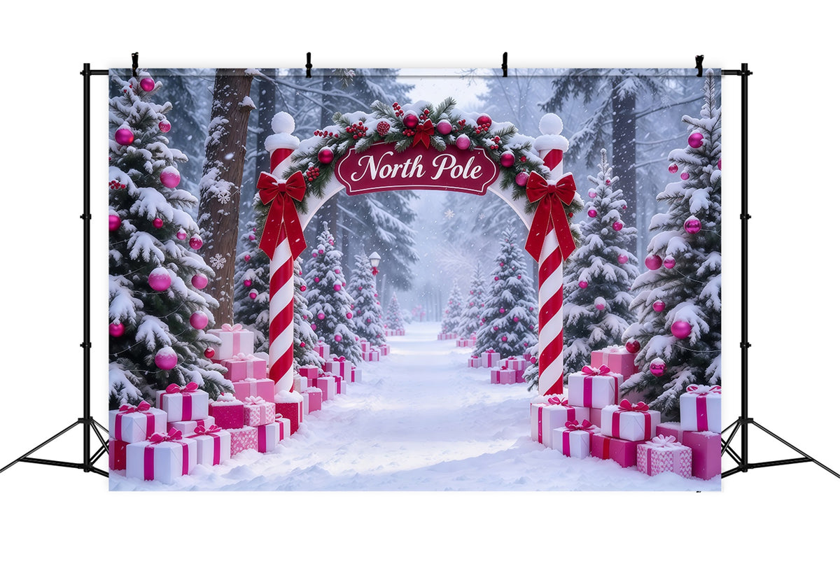 North Pole Photo Backdrop Pink Gift Candy Cane Gateway Professional Photography Christmas Backdrops GQ610-90