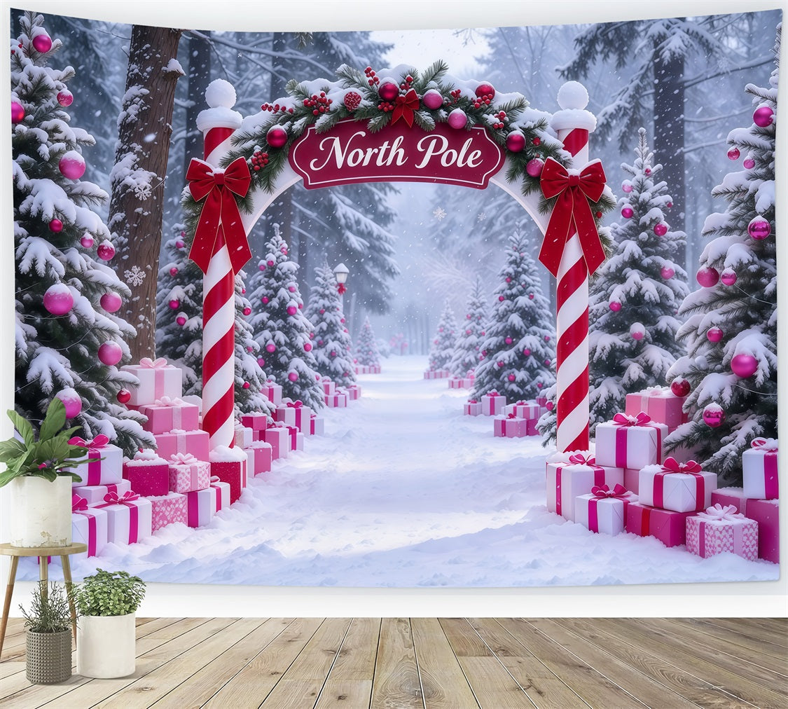 North Pole Photo Backdrop Pink Gift Candy Cane Gateway Professional Photography Christmas Backdrops GQ610-90