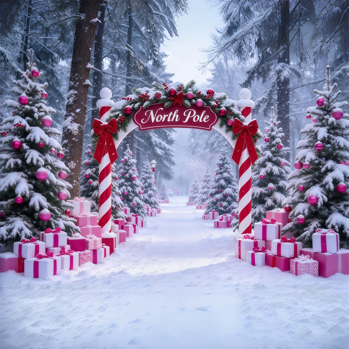 North Pole Photo Backdrop Pink Gift Candy Cane Gateway Professional Photography Christmas Backdrops GQ610-90