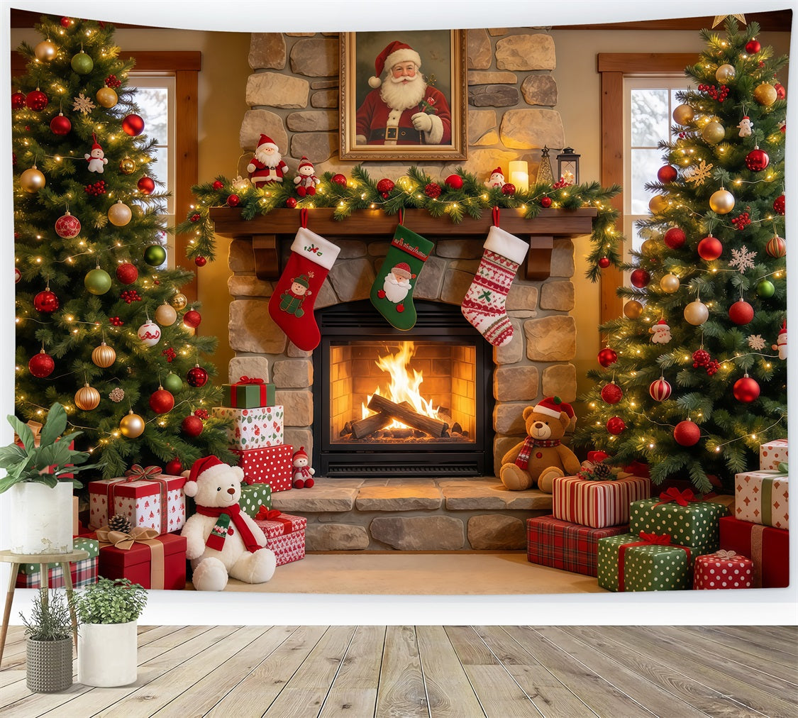 Santa Photo Backdrop Santa Portrait Stone Fireplace Christmas Village Backdrop Ideas GQ610-93