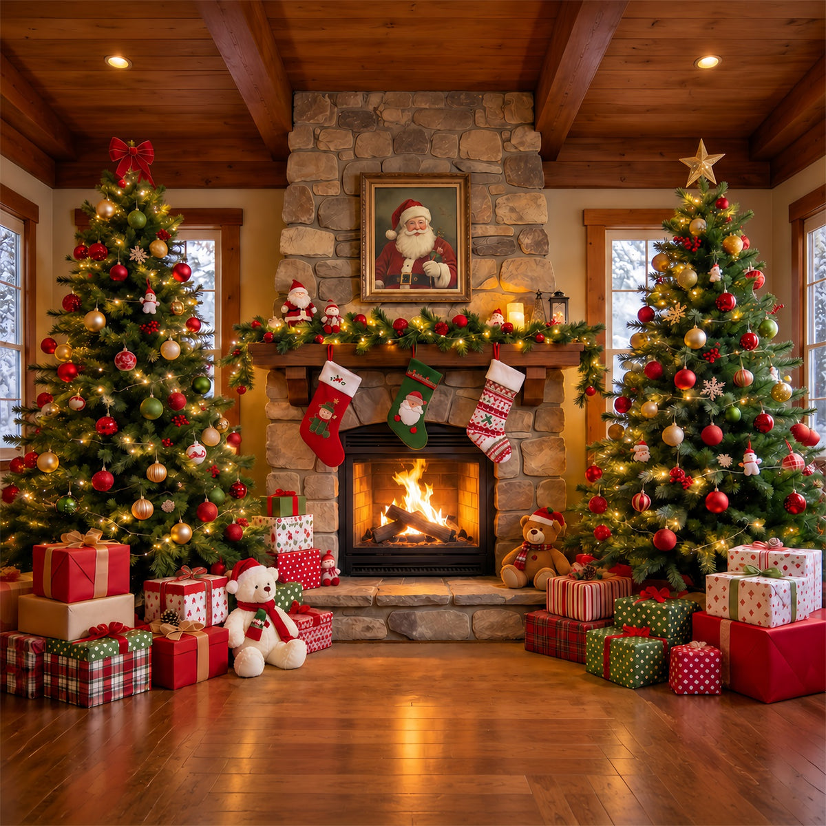 Santa Photo Backdrop Santa Portrait Stone Fireplace Christmas Village Backdrop Ideas GQ610-93