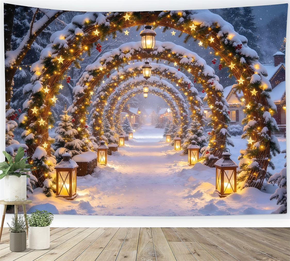 Christmas Arch Backdrop Golden Star Lantern Archway Xmas Photo Backdrops GQ610-94