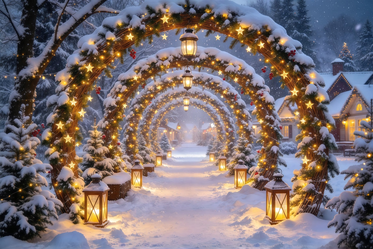 Christmas Arch Backdrop Golden Star Lantern Archway Xmas Photo Backdrops GQ610-94