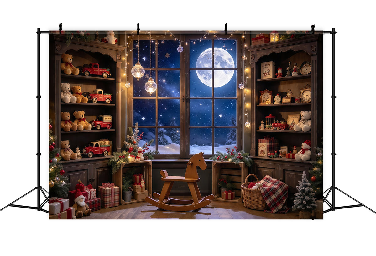 Santa Workshop Backdrop Moonlit Toyroom Window Display Xmas Backdrops Photography GQ610-97