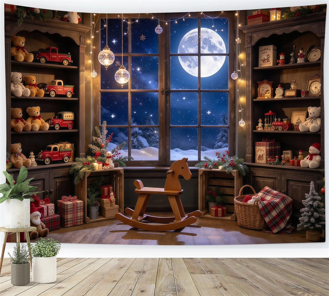 Santa Workshop Backdrop Moonlit Toyroom Window Display Xmas Backdrops Photography GQ610-97