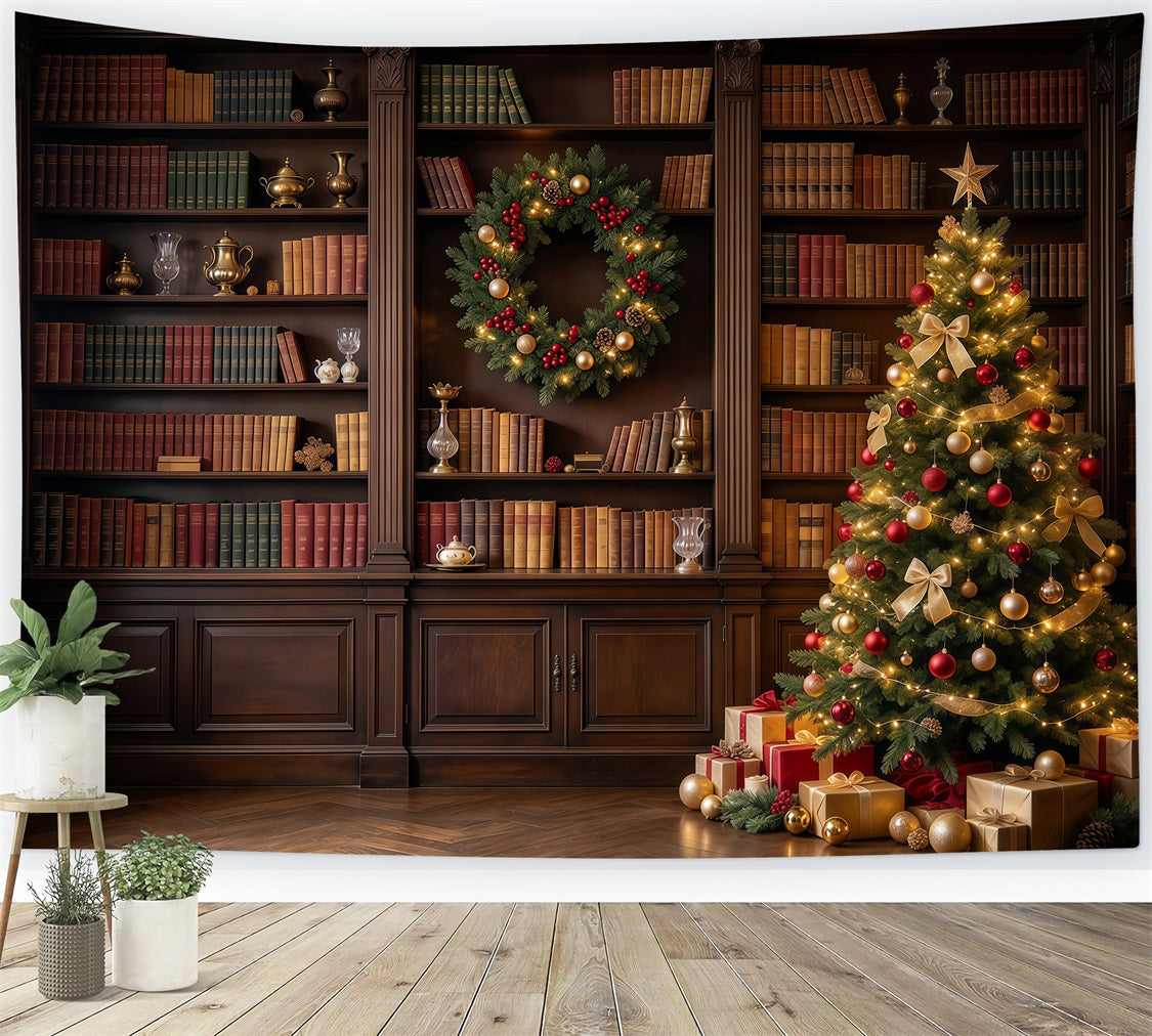 Victorian Christmas Backdrops Classic Library Tree Display Christmas Holiday Backdrops GQ610-98