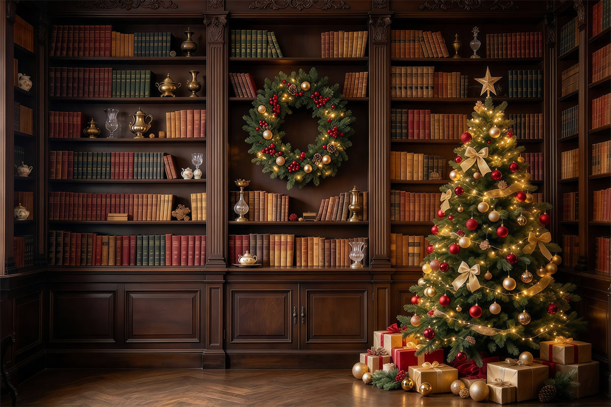 Victorian Christmas Backdrops Classic Library Tree Display Christmas Holiday Backdrops GQ610-98