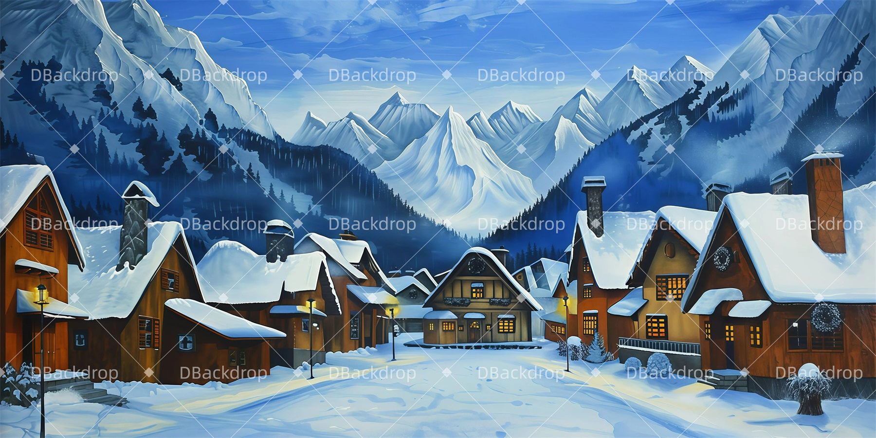 Theater Backdrop Winter Village Stage Scenery Backdrops GQ62-T24