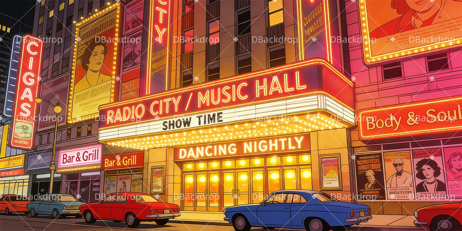 Theater Stage Backdrop Broadway Street Movie Theater Backdrop GQ62-T50