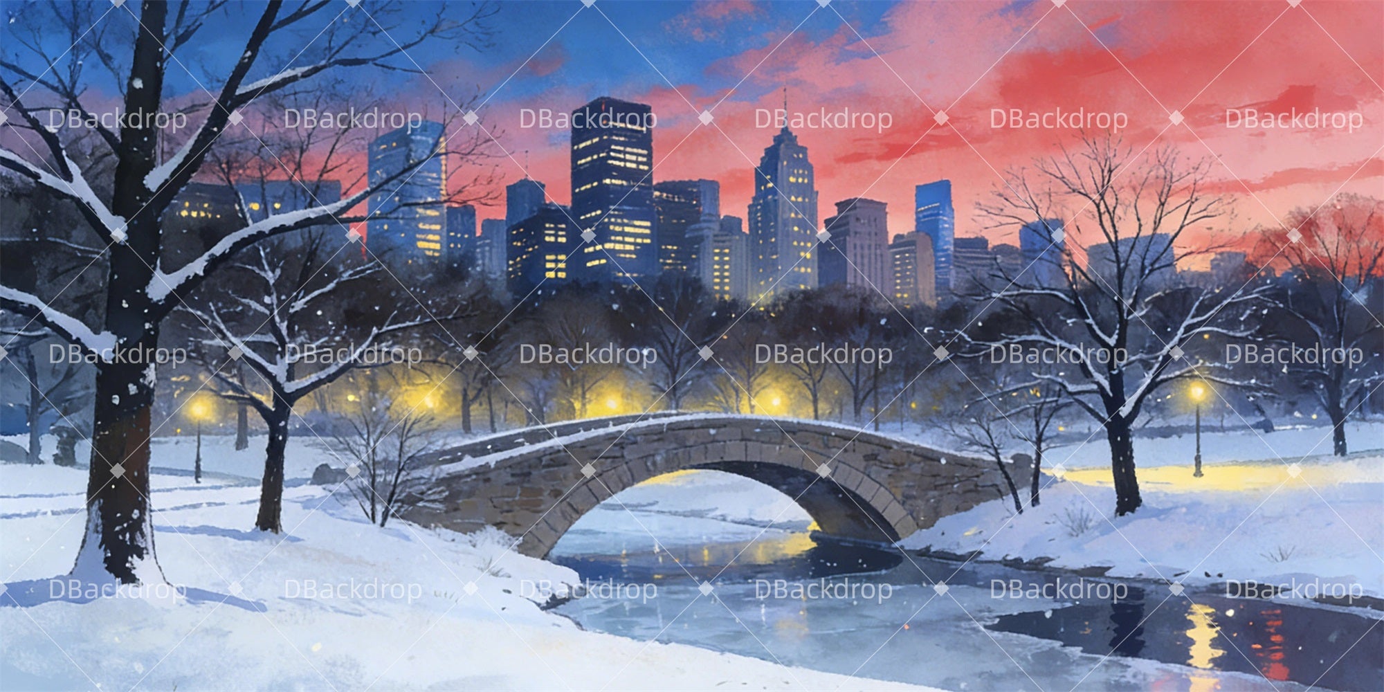 Stage Backdrop Snowy Central Park Theater Backdrops For Sale GQ63-T46