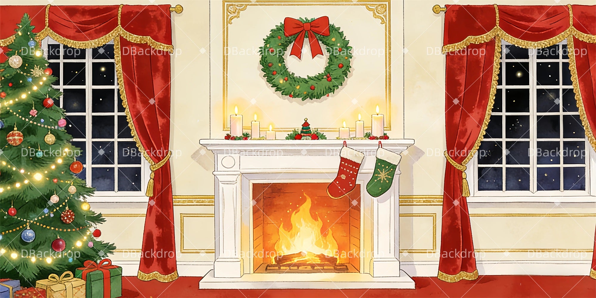 Graduation Backdrop Stars Christmas Stage Backdrops Christmas Parlor Theater Backdrops GQ63-T47