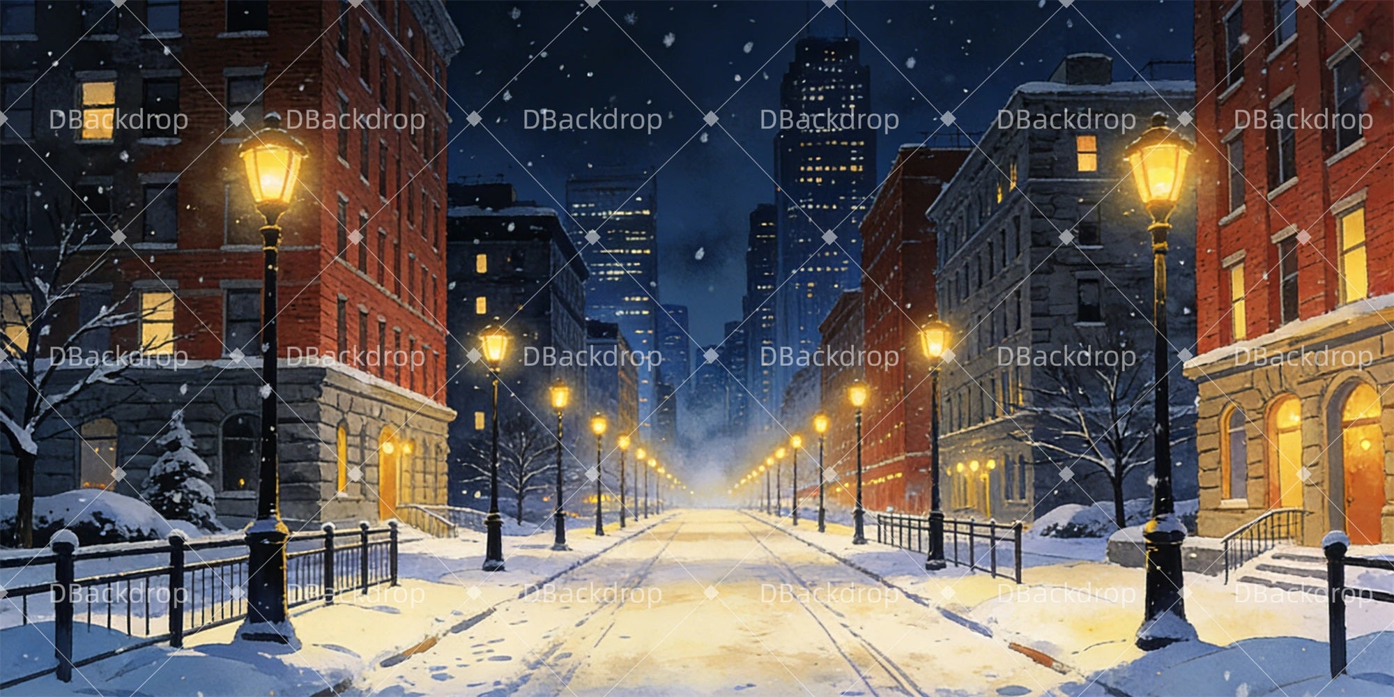 Performance Backdrop Winter City Street Movie Theater Backdrop GQ63-T48