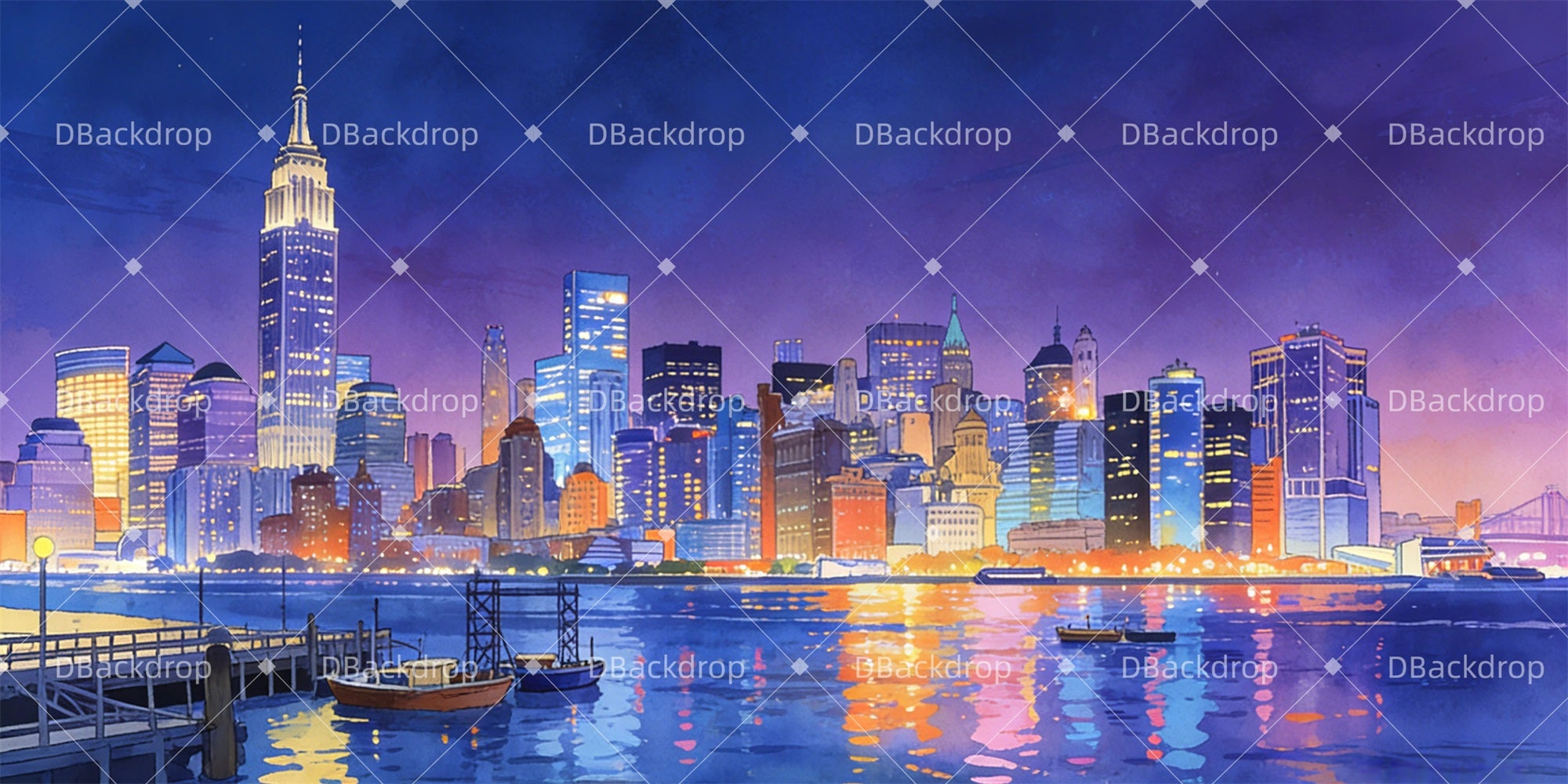 Movie Theater Backdrop Nighttime Skyline Professional Stage Backdrops GQ63-T49