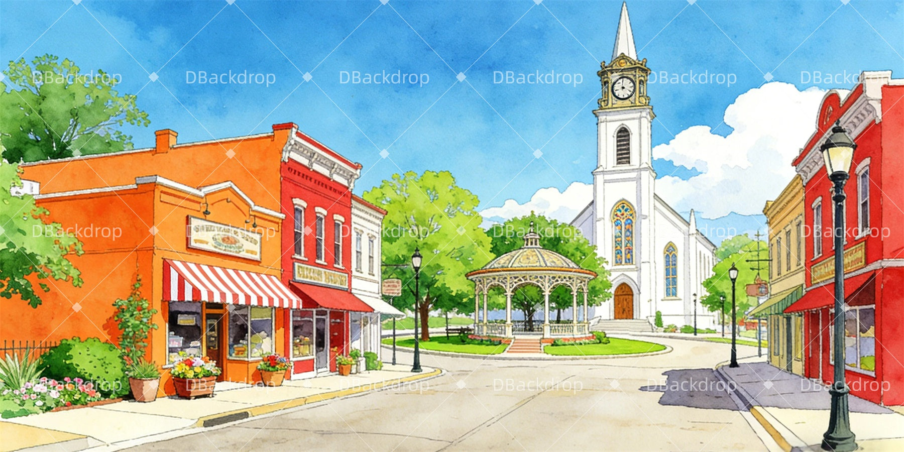 Backdrop Rendering Town Backdrop For Theater Play Retro Town Stage Backdrop Ideas GQ63-T84