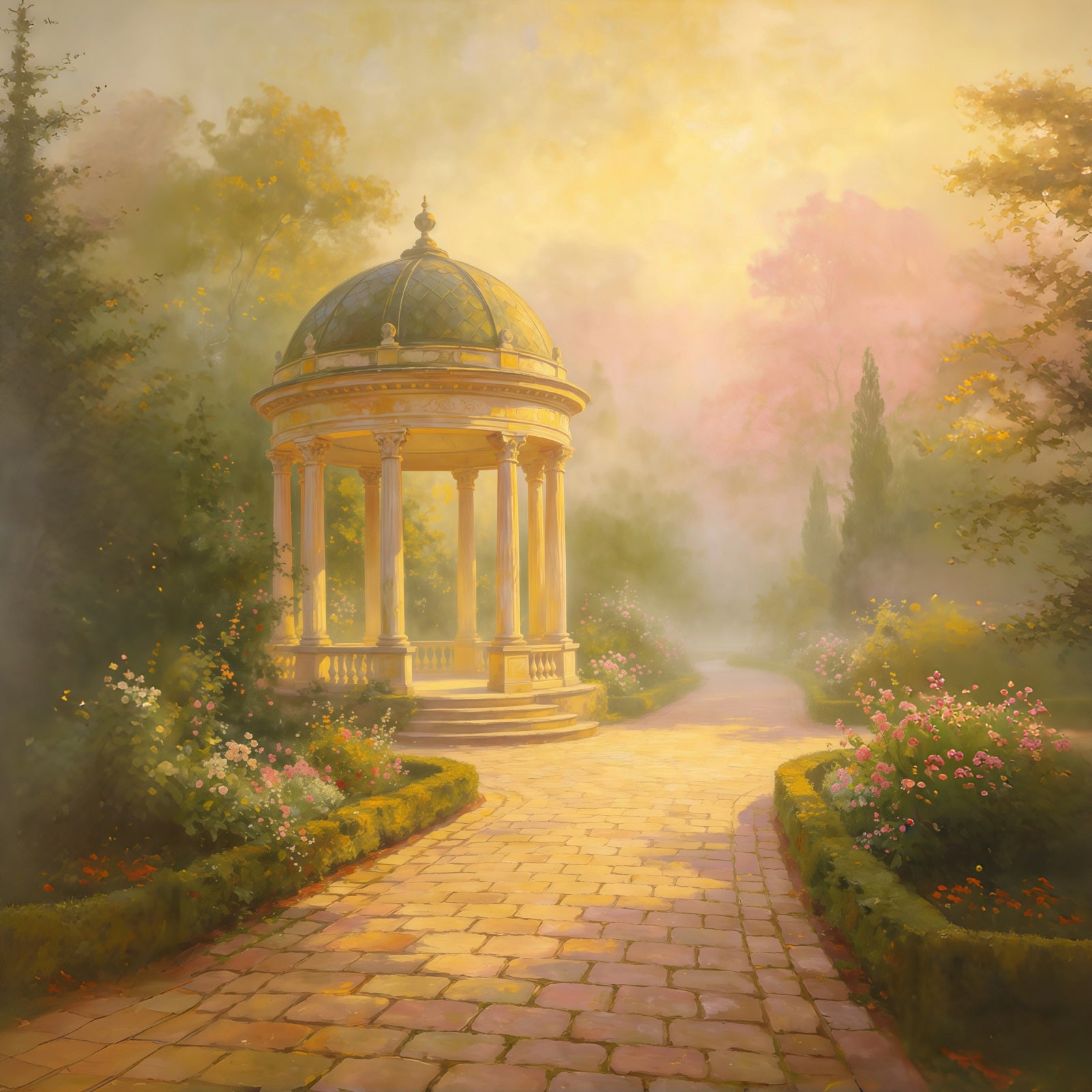 Portrait Photography Backdrop Golden Mist Garden Gazebo Path Abstract Backdrop GQ64-34