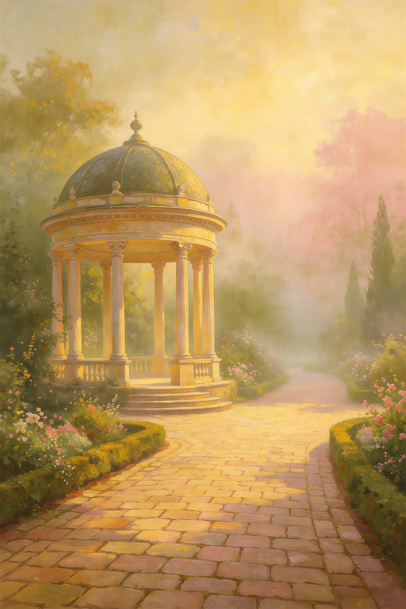 Portrait Photography Backdrop Golden Mist Garden Gazebo Path Abstract Backdrop GQ64-34