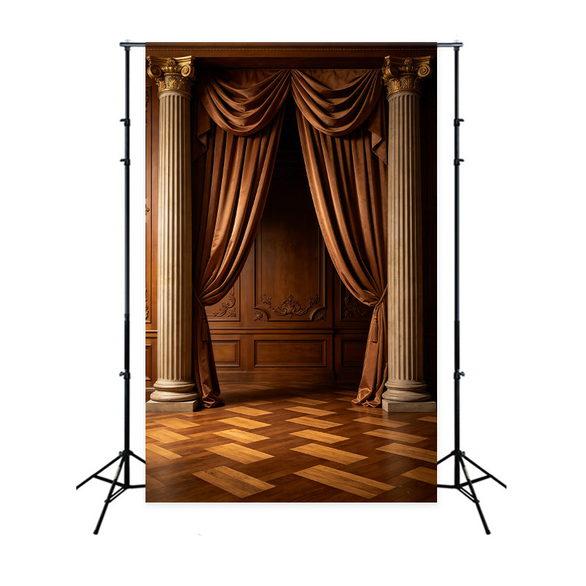 Portrait Photo Backdrop Classic Walnut Velvet Curtain Columns Abstract Backdrops GQ64-35