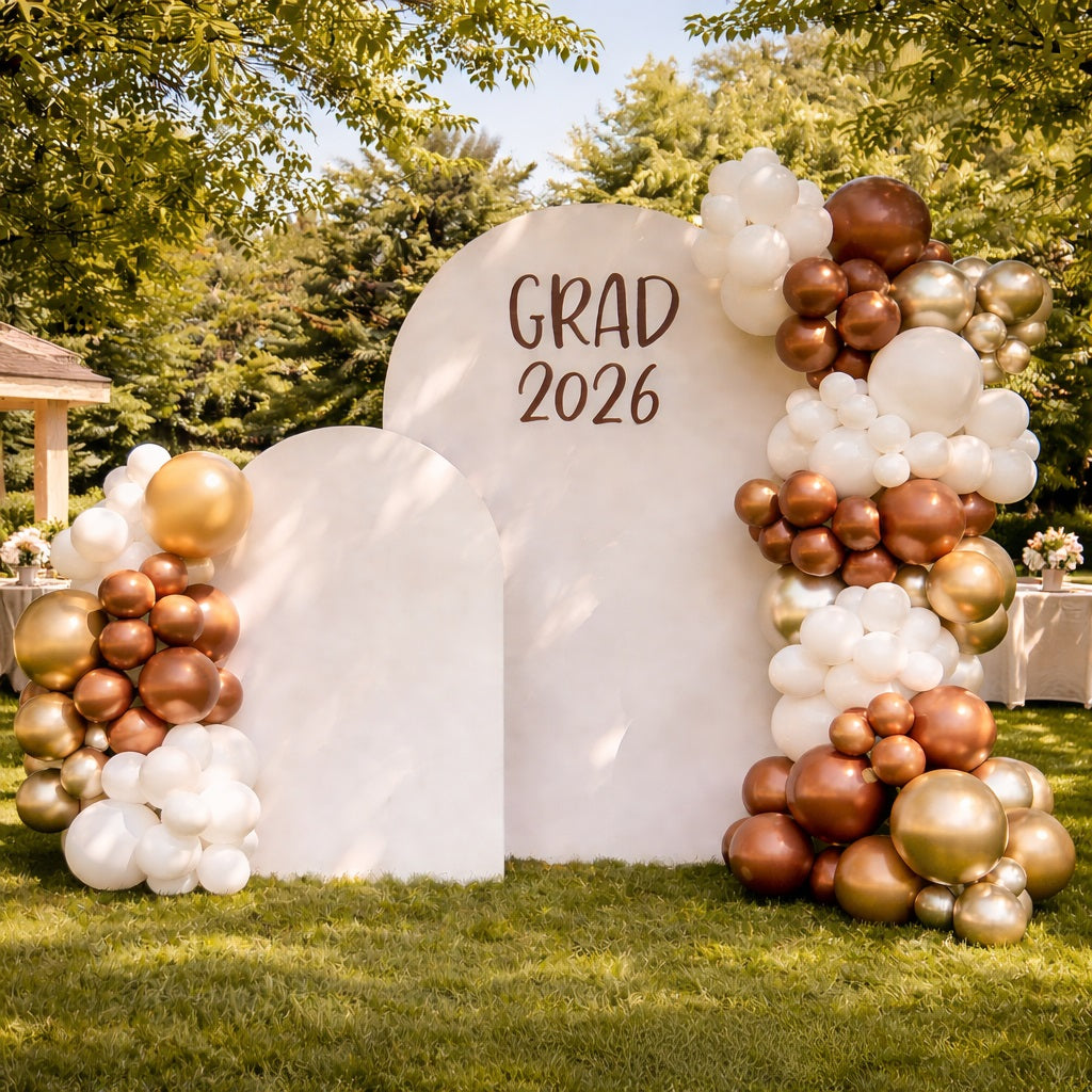 Custom Graduation Background White Brown Dual Arch Minimalist Personal