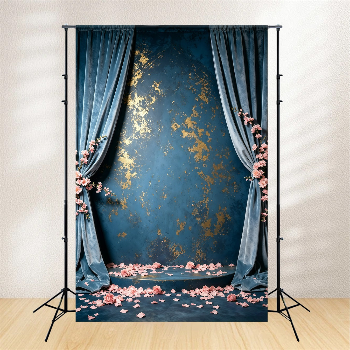 Blue And Gold Backdrop Wall Velvet Fleck Roses Abstract Photography Backdrops GQ64-15