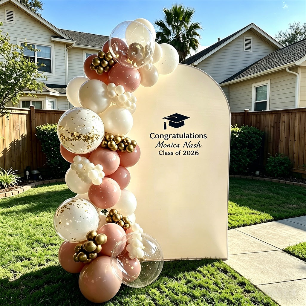 Graduation Arch Backdrop Beige Classic Typography Personalized Graduation Arch Backdrop GQ64-15
