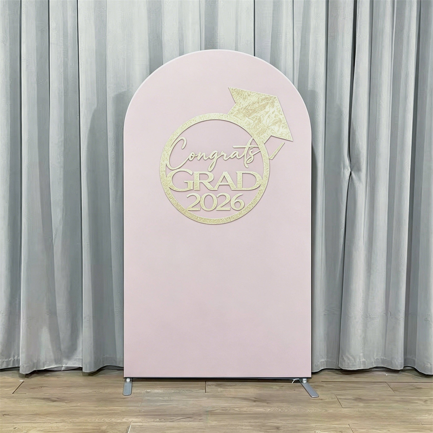 Graduation Arch Backdrop Cover Pink Gold Glitter Circular Accent Graduation Arch Backdrop GQ64-16