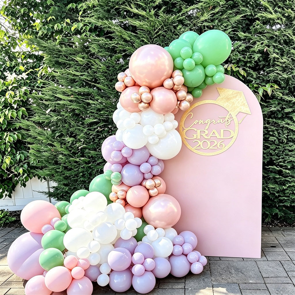Graduation Arch Backdrop Cover Pink Gold Glitter Circular Accent Graduation Arch Backdrop GQ64-16