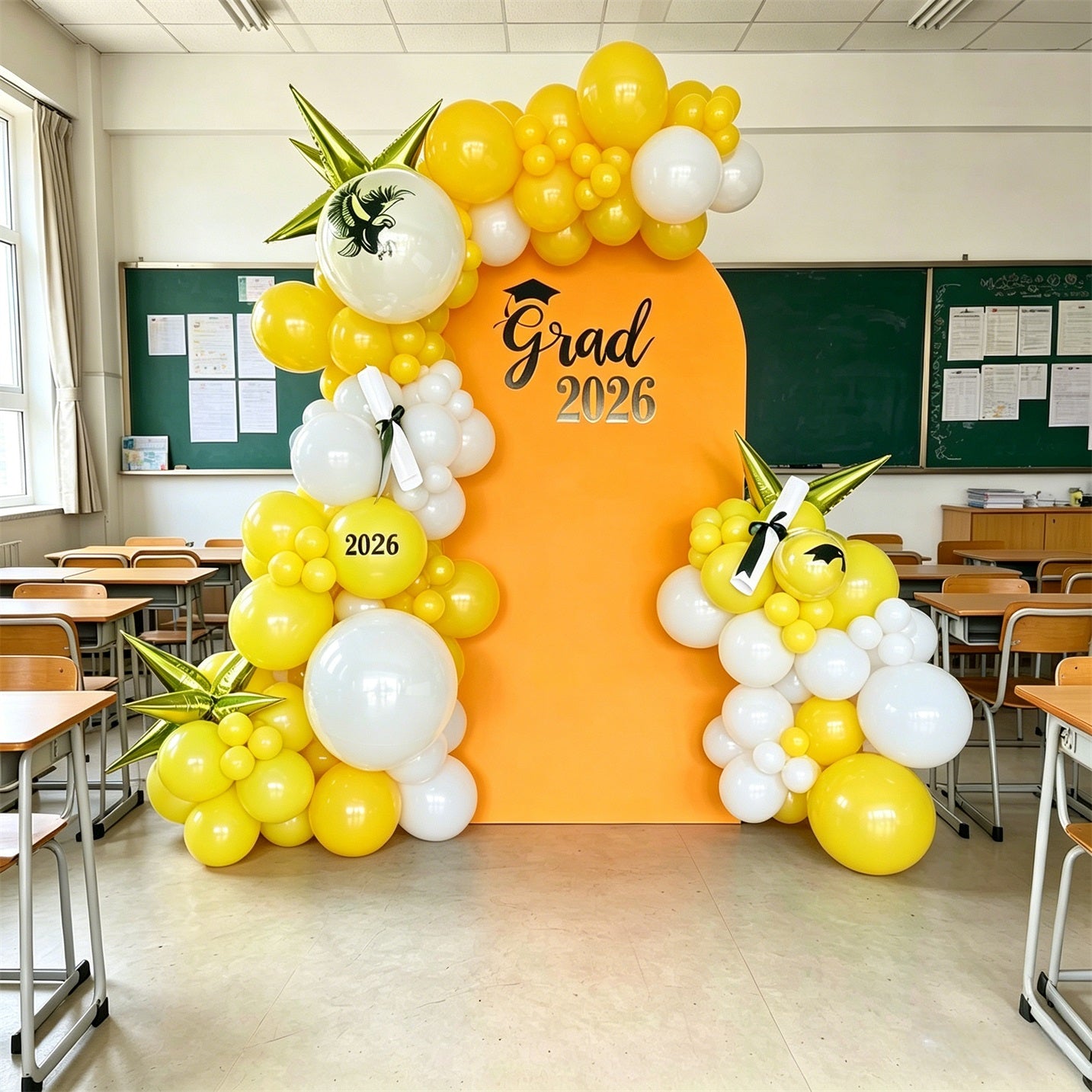 Custom Graduation Arch Backdrop Yellow Grad Script Graduation Arch Bac