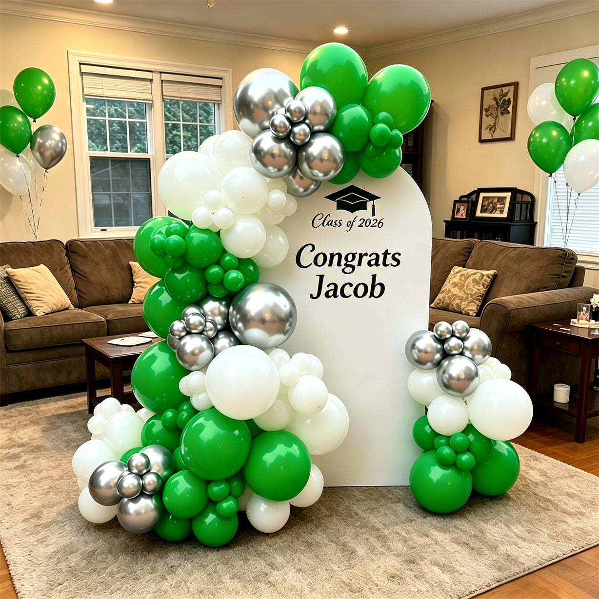 Custom Graduation Backdrop White Arch Cap Script Personalized Graduation Backdrop GQ64-24