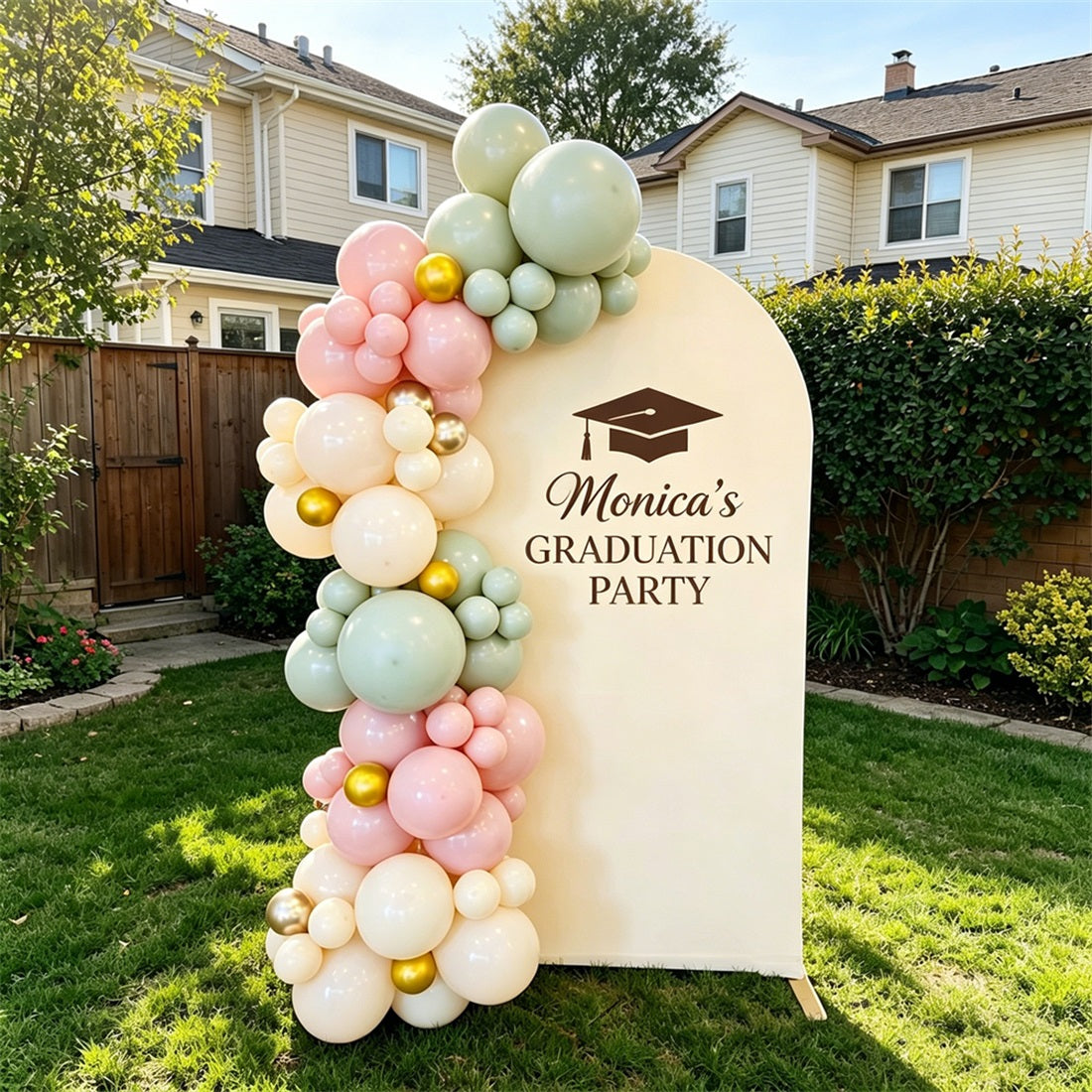 Personalized Graduation Backdrop White Brown Arch Party Accent Custom Graduation Backdrop GQ64-25