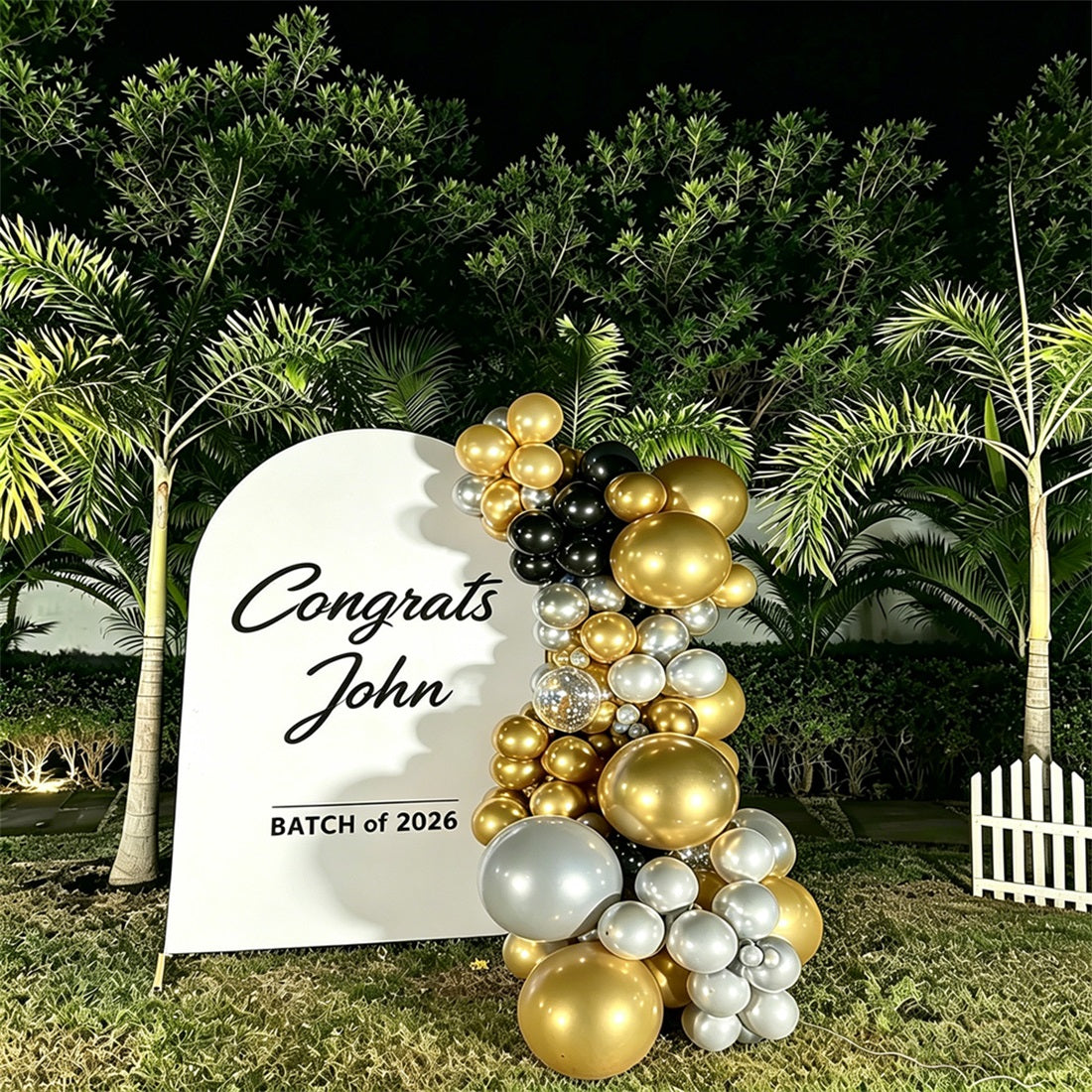 Graduation Backdrop With Name Batch of 2026 White Arch Personalized Graduation Backdrop GQ64-26
