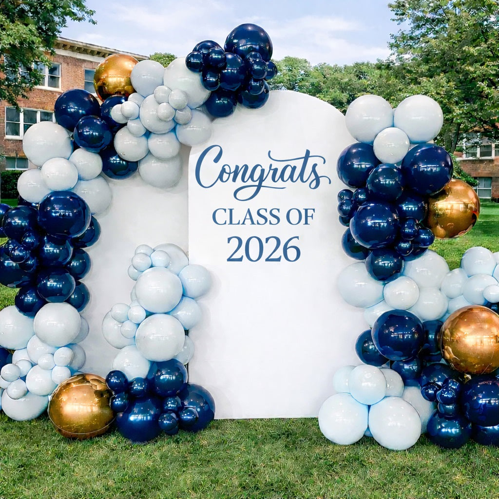 Class of 2026 Graduation Backdrop White Arch Bold Typography Personalized Class of 2026 Backdrop GQ64-3