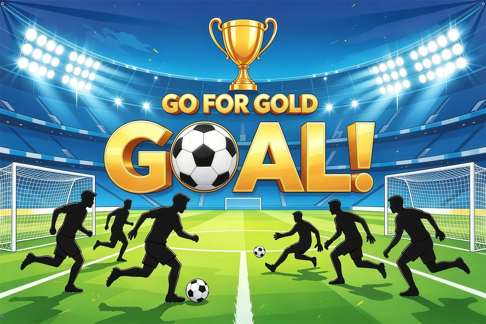Summer Soccer Celebration Backdrop Go for Gold Goal Stadium Clash Football Watch Party Backdrop GQ64-41