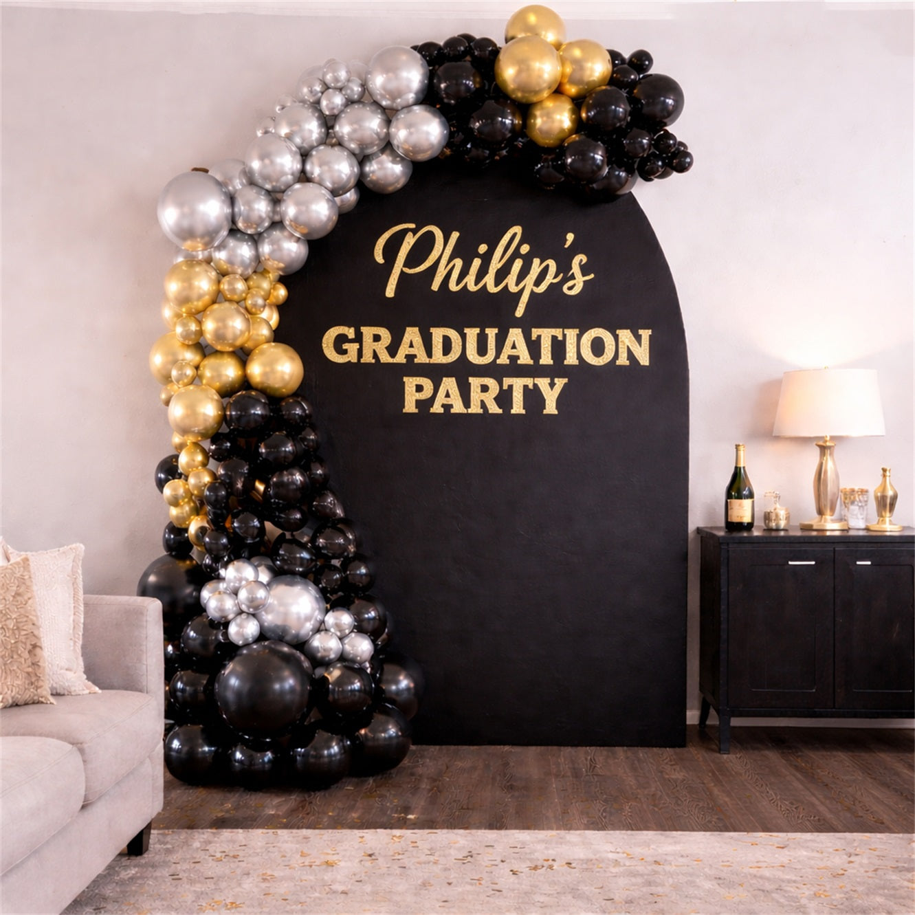Graduation Ceremony Backdrop Black Gold Personalized Party Graduation Event Backdrop GQ64-4