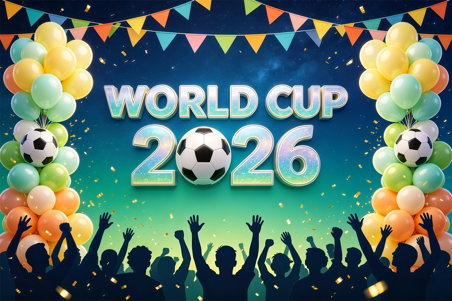 2026 Soccer Party Ballon Backdrop World Cup Stadium Cheering International Soccer Celebration Backdrop GQ64-42