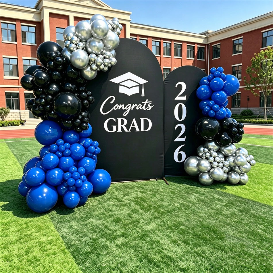 Luxury Graduation Backdrop Black White Dual Congrats Elegant Graduation Backdrop GQ64-5