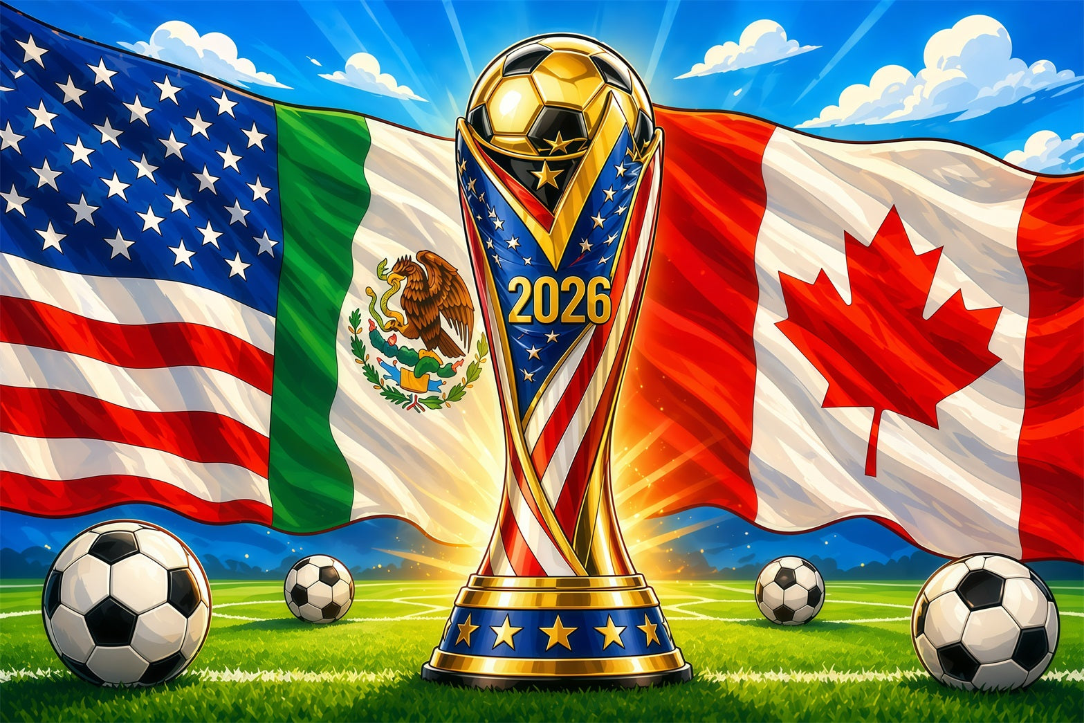 2026 Soccer Party Photo Booth Backdrop USA Mexico Canada Flags North America Soccer Fan Backdrop GQ64-43