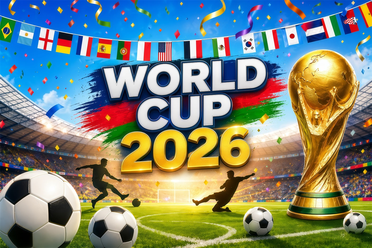 2026 Soccer Game Night Backdrop World Cup Trophy Stadium Soccer Night Photo Booth Backdrop GQ64-44
