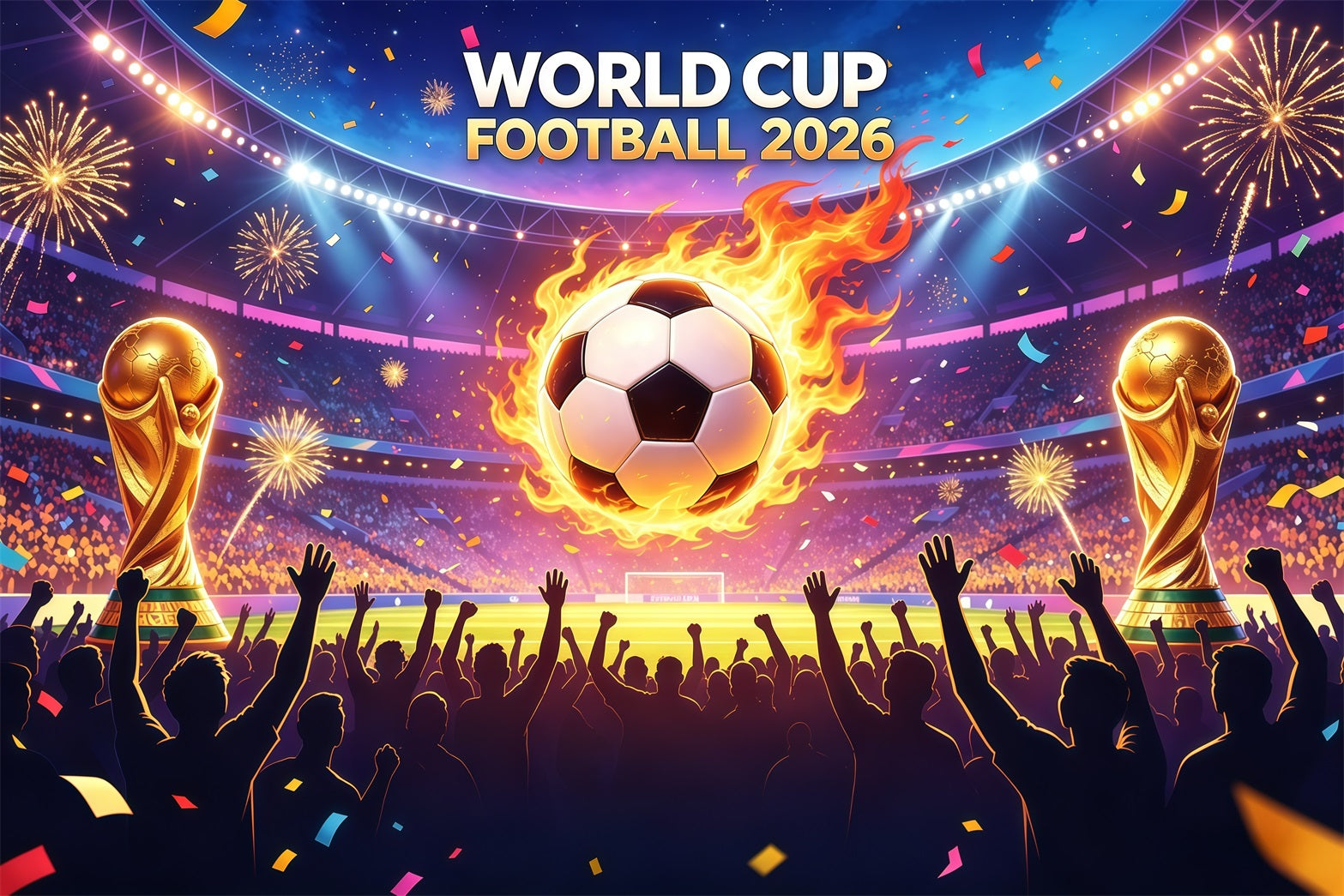 2026 Soccer Game Night Backdrop Flaming Soccer World Trophy Customization 2026 Soccer Party Backdrop GQ64-47