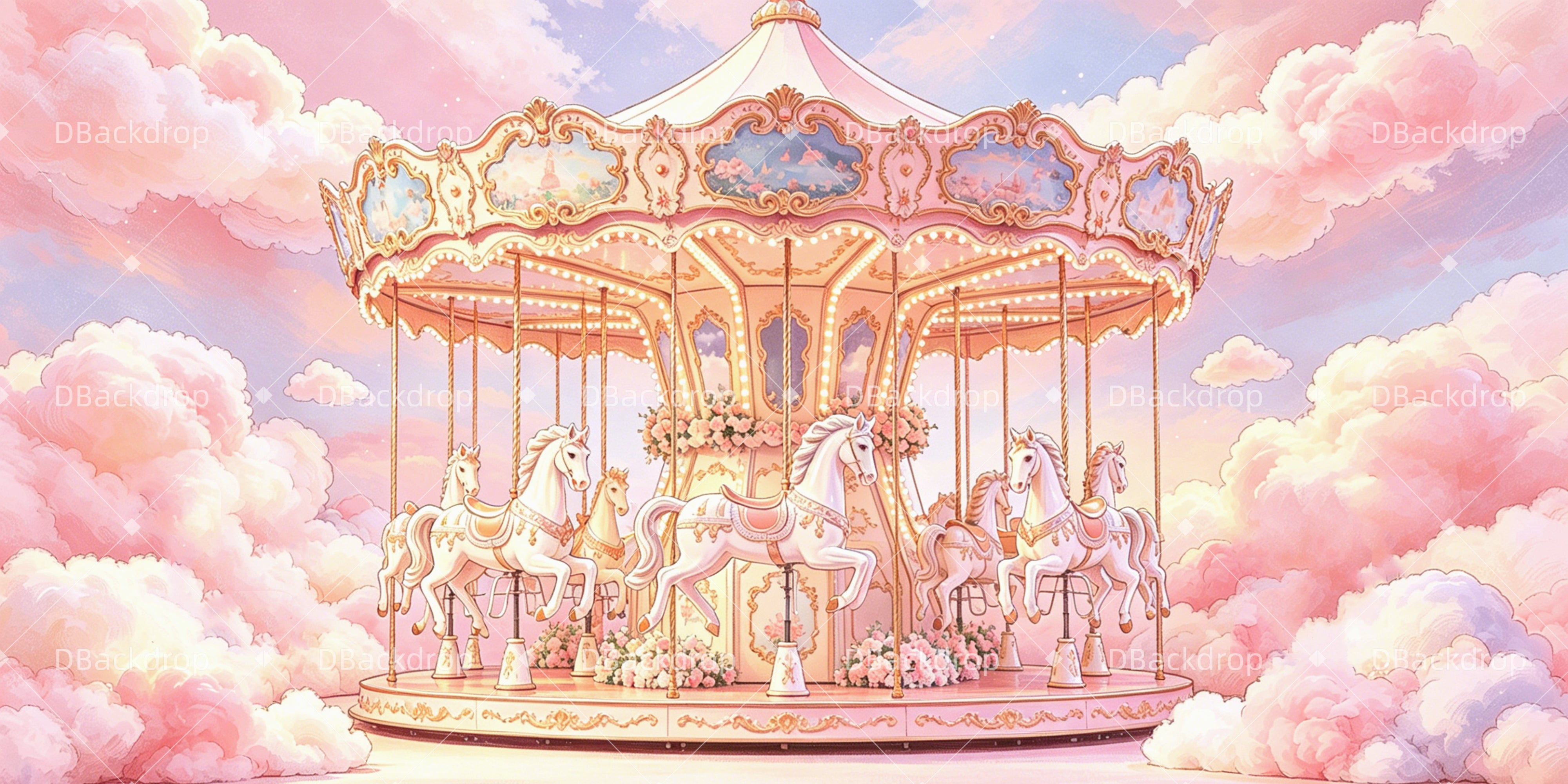 Trilogy Tour Backdrops Pink Carousel Fantasy Cloud VBS Backdrops GQ64-T11