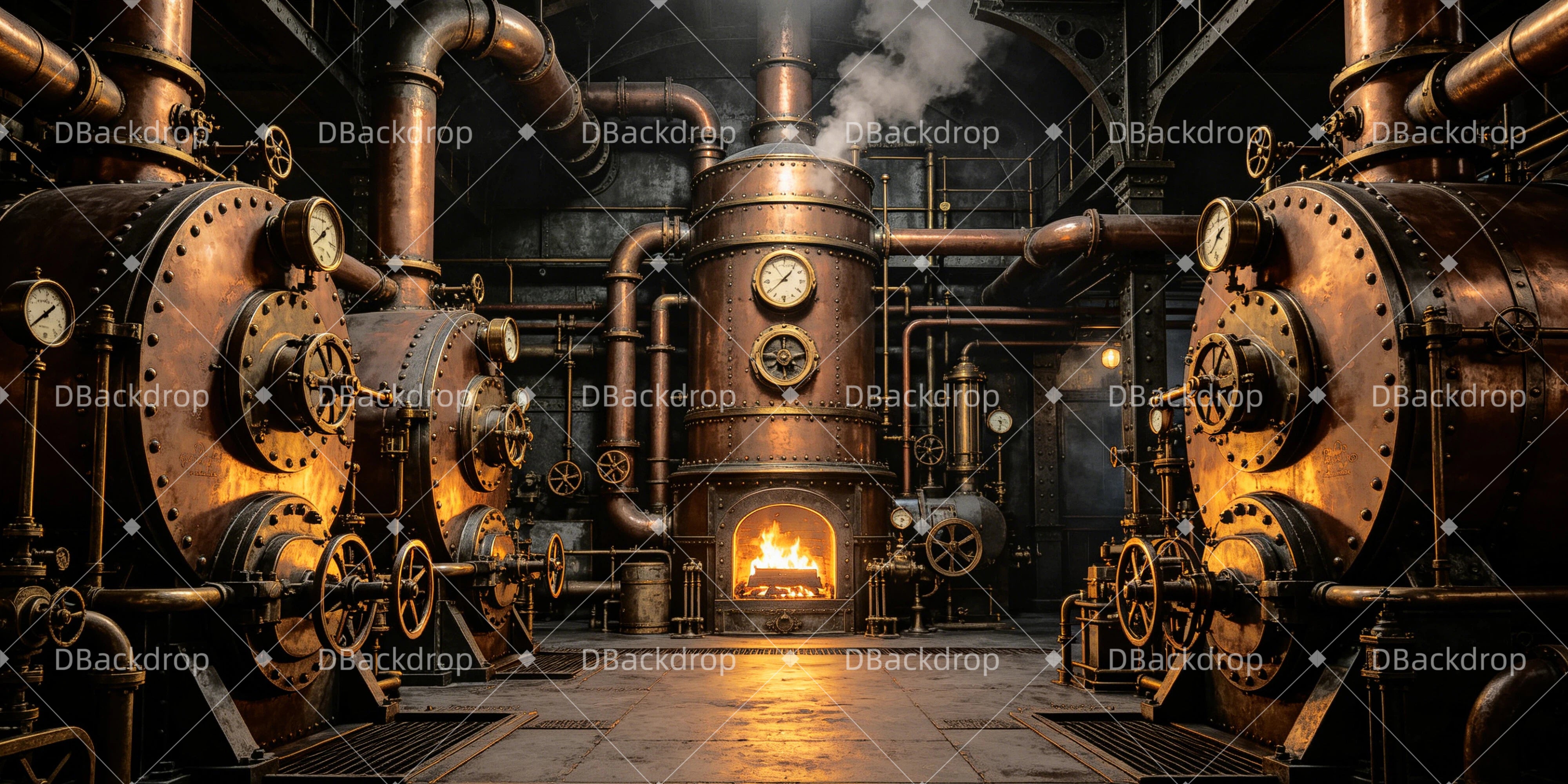 Steampunk Backdrop Steam Boiler Furnace Room VBS Backdrop GQ64-T16